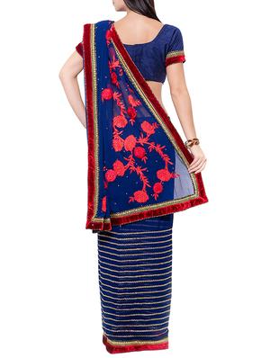 blue georgette embroidered saree with blouse - 14512233 - Standard Image - 2