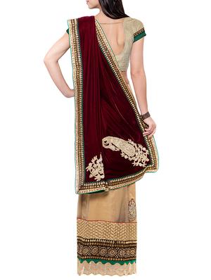 beige half and half saree with blouse - 14512244 - Standard Image - 2
