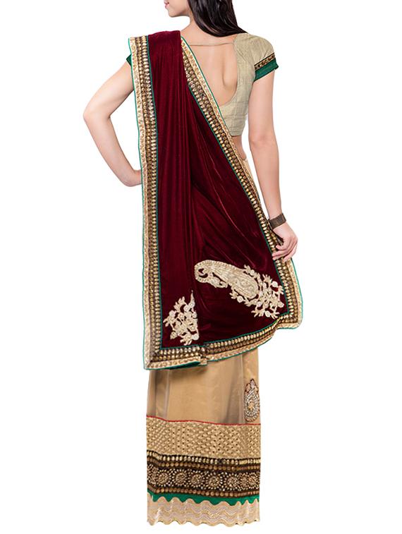 beige half and half saree with blouse - 14512244 - Zoom Image - 2