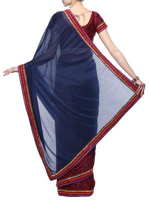 blue half and half saree with blouse - 14512257 - Standard Image - 2