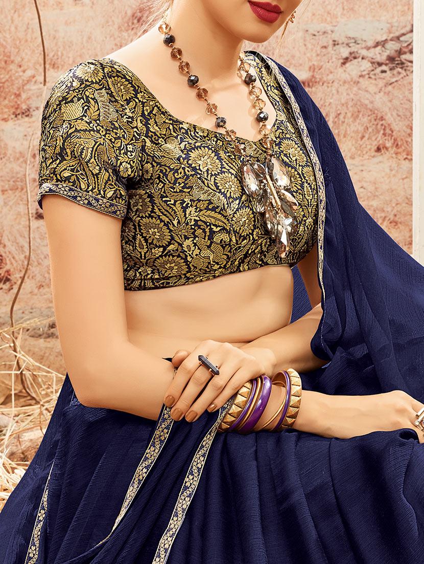 blue chiffon printed saree with blouse - 14513566 - Zoom Image - 2