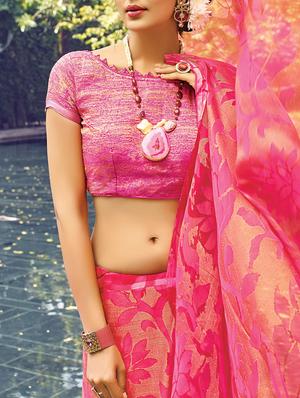 pink woven saree with blouse - 14513576 - Standard Image - 2