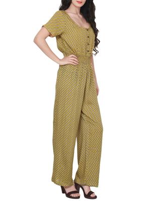 yellow rayon printed jumpsuit - 14513901 - Standard Image - 2