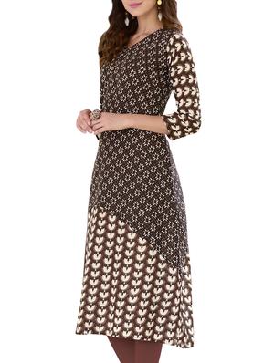 brown poly cotton a-line kurta - 14515258 - Standard Image - 2