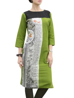 green cotton blend straight kurta - 14515269 - Standard Image - 2