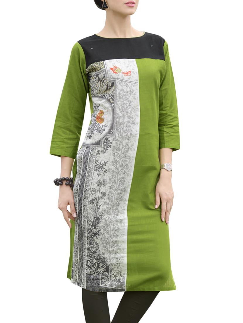 green cotton blend straight kurta - 14515269 - Zoom Image - 2