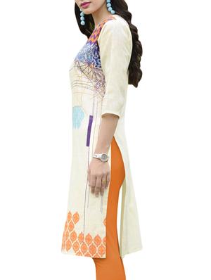 white cotton blend straight kurta - 14515275 - Standard Image - 2