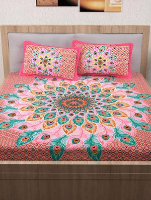 120 TC Pure Cotton Printed Double Bed Sheet With 2 Pillow Covers - 14518613 - Standard Image - 2