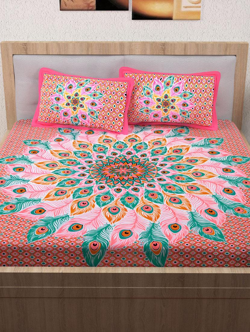 120 TC Pure Cotton Printed Double Bed Sheet With 2 Pillow Covers - 14518613 - Zoom Image - 2