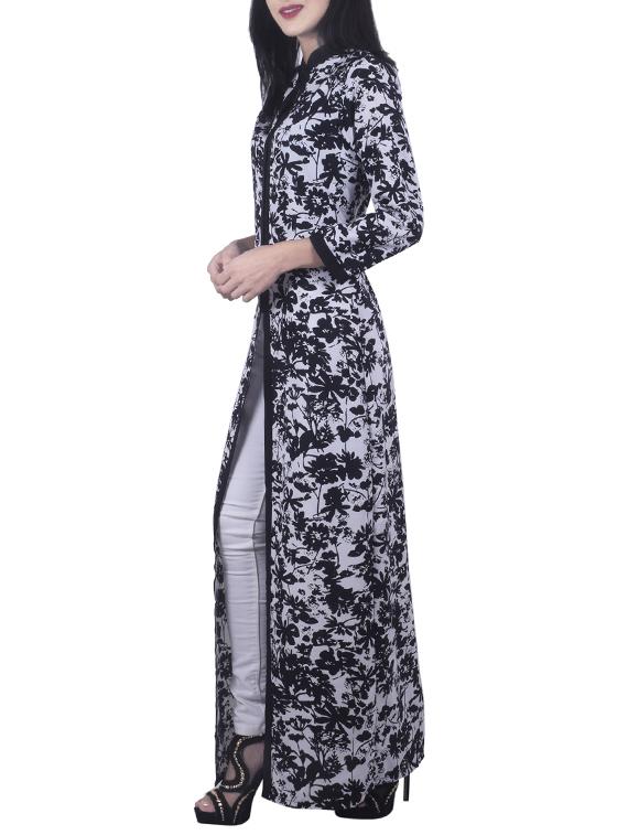 monochrome crepe high slit kurta - 14520718 - Zoom Image - 2