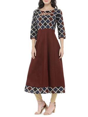 brown cotton anarkali kurta - 14521485 - Standard Image - 2