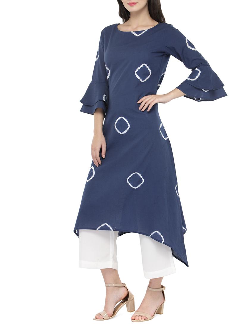 Blue Tie & Dye Asymmetric Kurta - 14521492 - Zoom Image - 2
