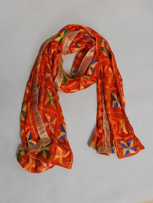 orange nylon phulkari dupatta - 14521693 - Standard Image - 2