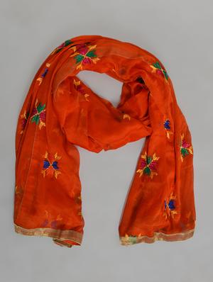 orange nylon phulkari dupatta - 14521701 - Standard Image - 2