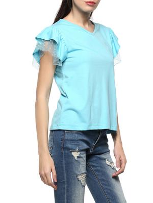 ruffled mesh sleeve solid top - 14527305 - Standard Image - 2