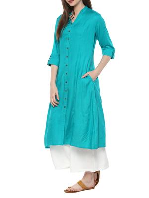 turquoise viscose aline kurta - 14527332 - Standard Image - 2