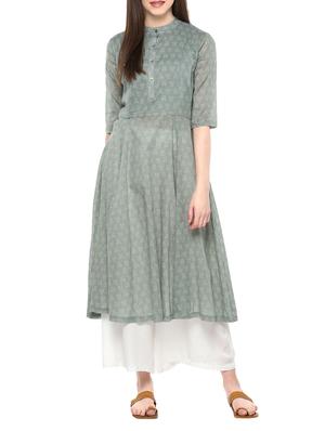 green cotton flared kurta - 14527341 - Standard Image - 2