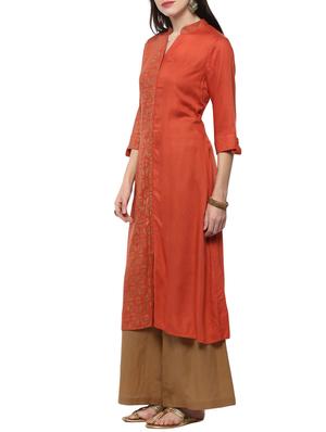 orange viscose straight kurta - 14527355 - Standard Image - 2