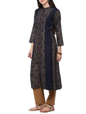blue viscose flared kurta - 14527357 - Standard Image - 2