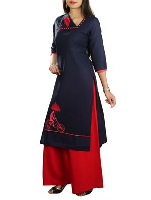 blue cotton straight kurta - 14527449 - Standard Image - 2