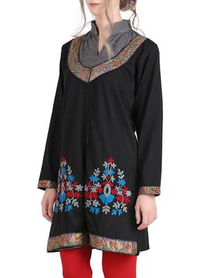 black wool woolen kurta - 14527468 - Standard Image - 2