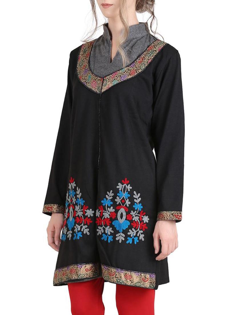 black wool woolen kurta - 14527468 - Zoom Image - 2