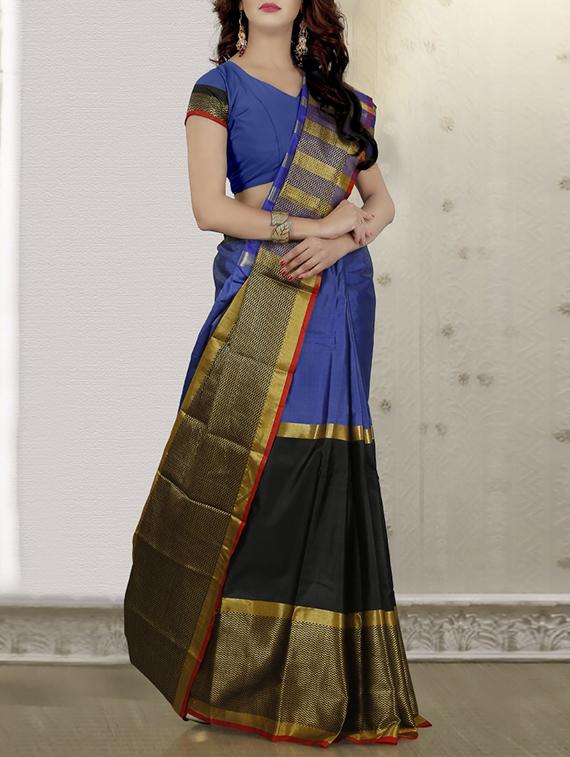 blue silk blend mysore saree with blouse - 14528473 - Zoom Image - 2