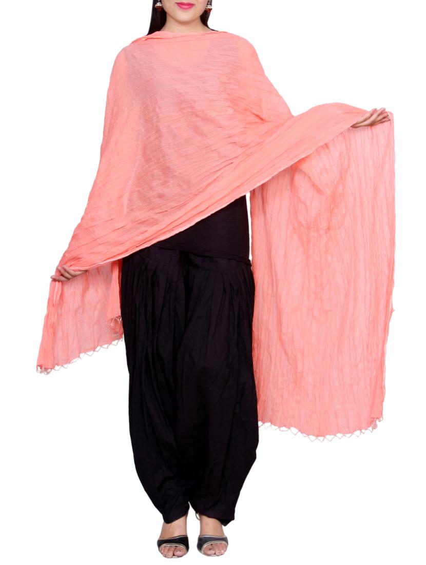 peach cotton crinkled dupatta - 14528844 - Zoom Image - 2
