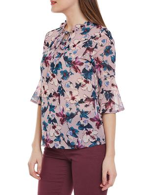 Frill tie neck floral top - 14528888 - Standard Image - 2
