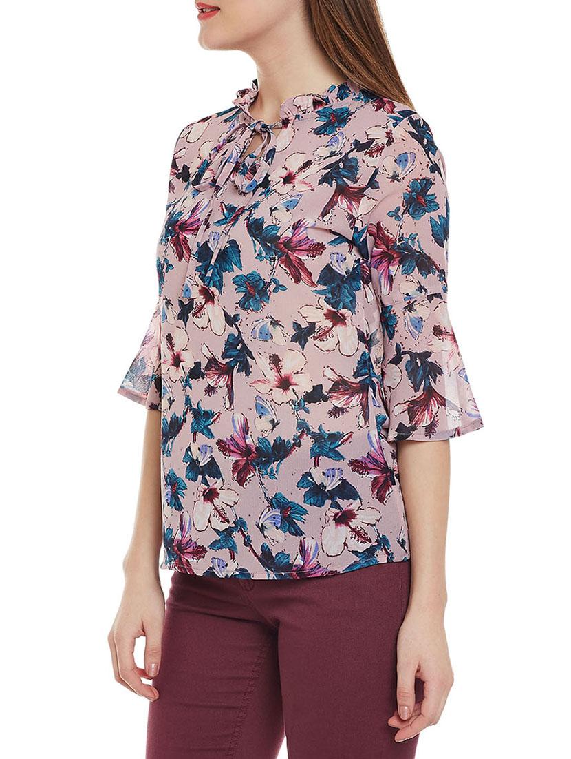 Frill tie neck floral top - 14528888 - Zoom Image - 2