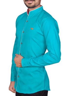 turquoise cotton blend casual shirt - 14529094 - Standard Image - 2