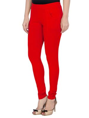 red cotton lycra jeggings - 14529695 - Standard Image - 2