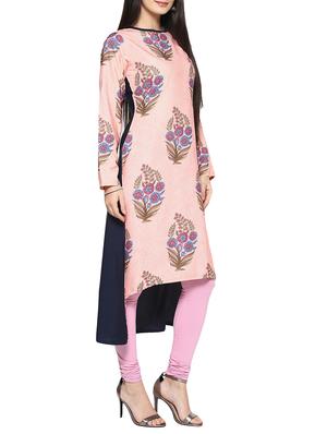 pink crepe asymmmetric kurta - 14529776 - Standard Image - 2