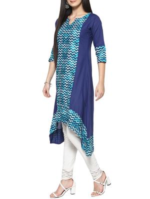 blue cotton high-low kurta - 14529779 - Standard Image - 2