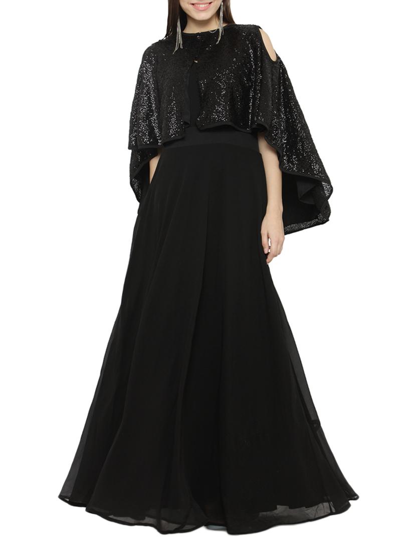 black poly georgette dress - 14530205 - Zoom Image - 2