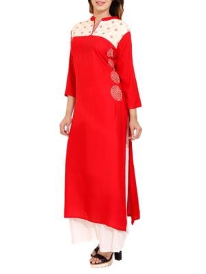 red rayon straight kurta - 14531357 - Standard Image - 2