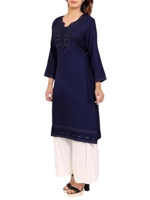 blue rayon straight kurta - 14531362 - Standard Image - 2