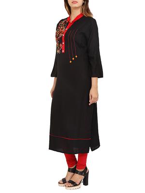 black rayon straight kurta - 14531367 - Standard Image - 2