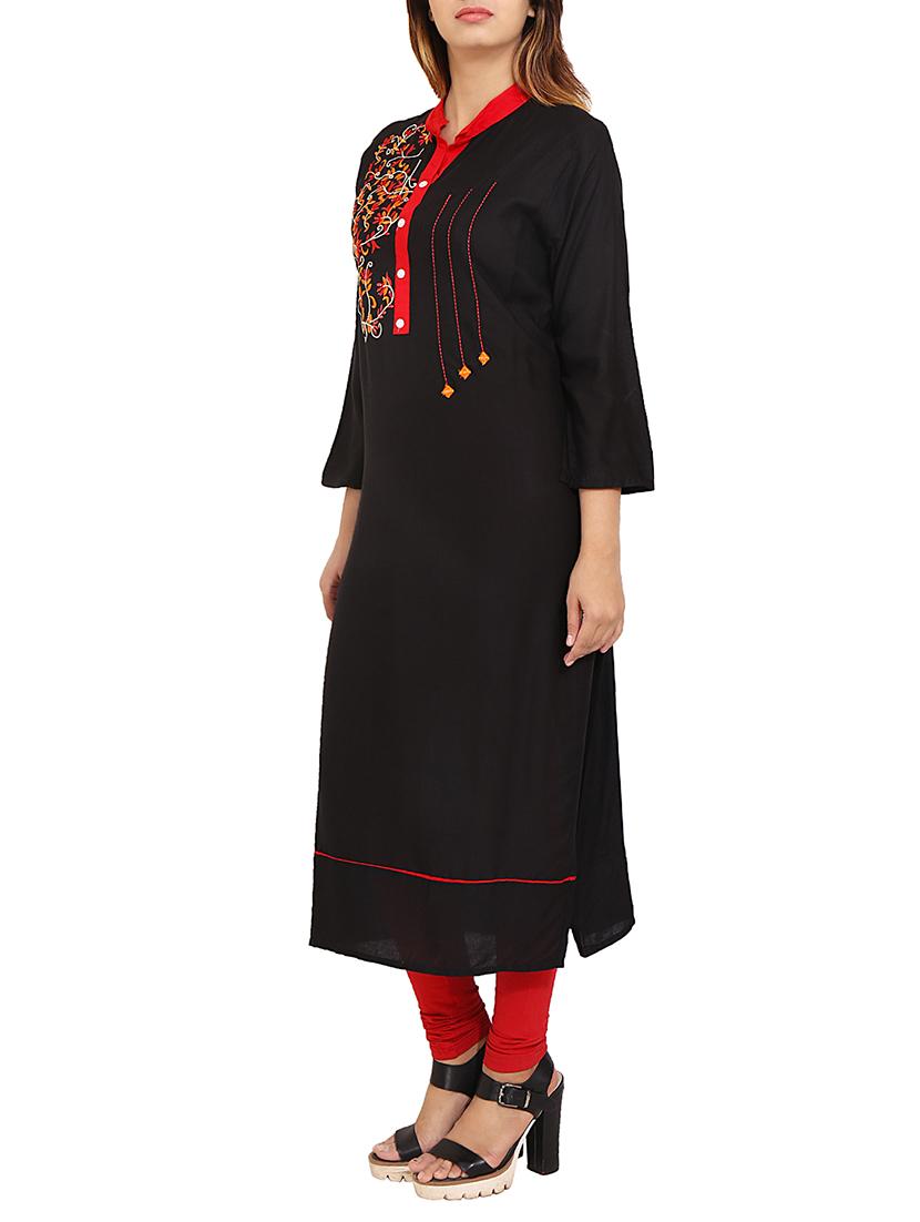black rayon straight kurta - 14531367 - Zoom Image - 2