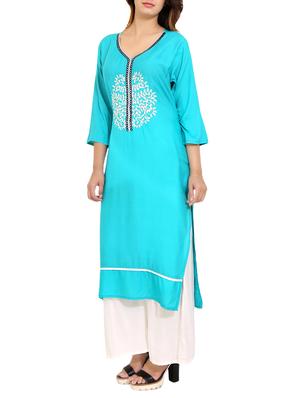 blue rayon straight kurta - 14531368 - Standard Image - 2