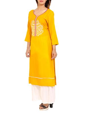 yellow rayon straight kurta - 14531370 - Standard Image - 2