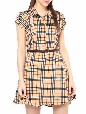Multicolored checkered belted dress - 14531451 - Standard Image - 2