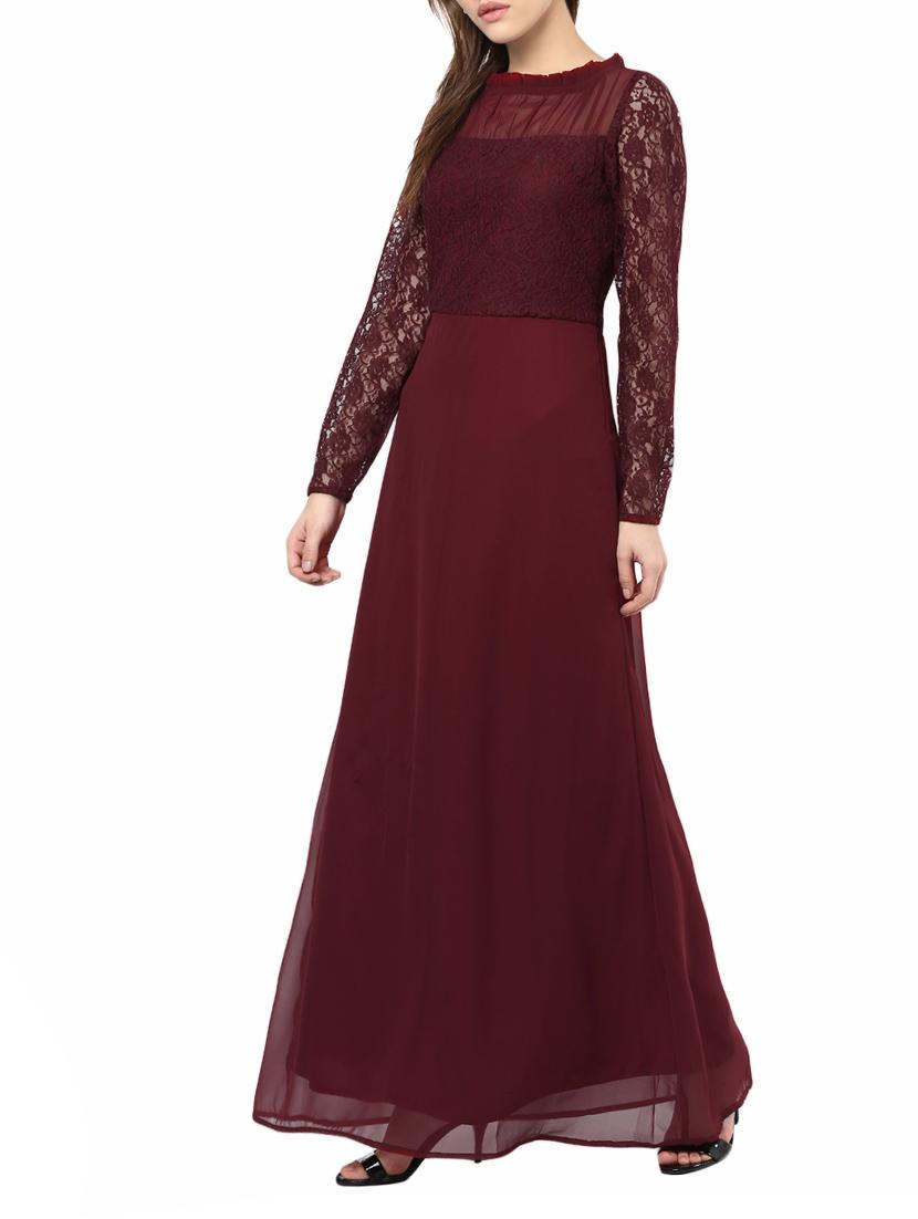 maroon solid maxi dress - 14531457 - Zoom Image - 2