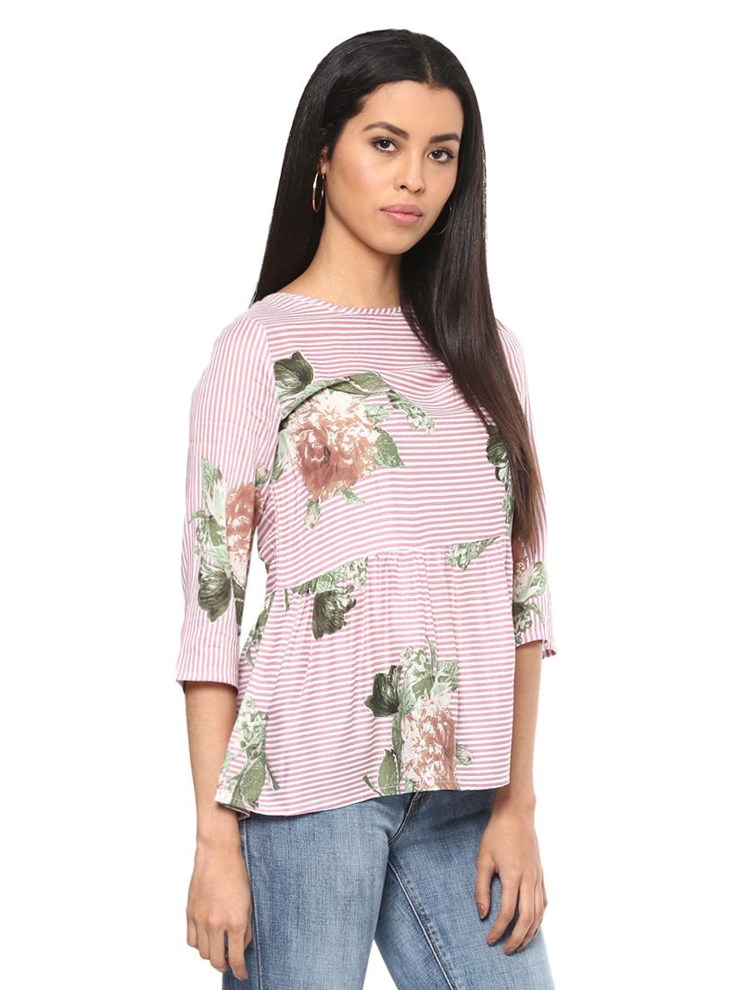 Floral boat neck flared top - 14531895 - Zoom Image - 2