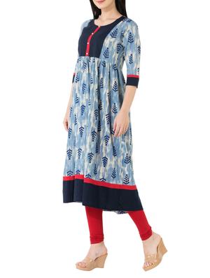 sky blue cotton flared indigo kurta - 14531995 - Standard Image - 2