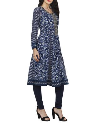 blue cotton a-line indigo kurta - 14532002 - Standard Image - 2
