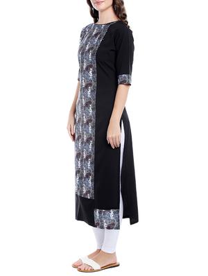black crepe straight kurta - 14535030 - Standard Image - 2