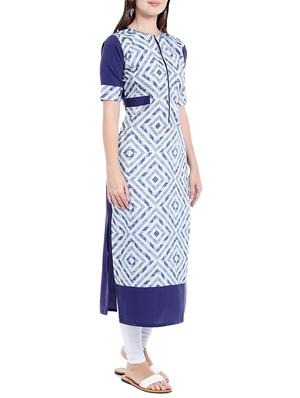 blue crepe straight kurta - 14535051 - Standard Image - 2