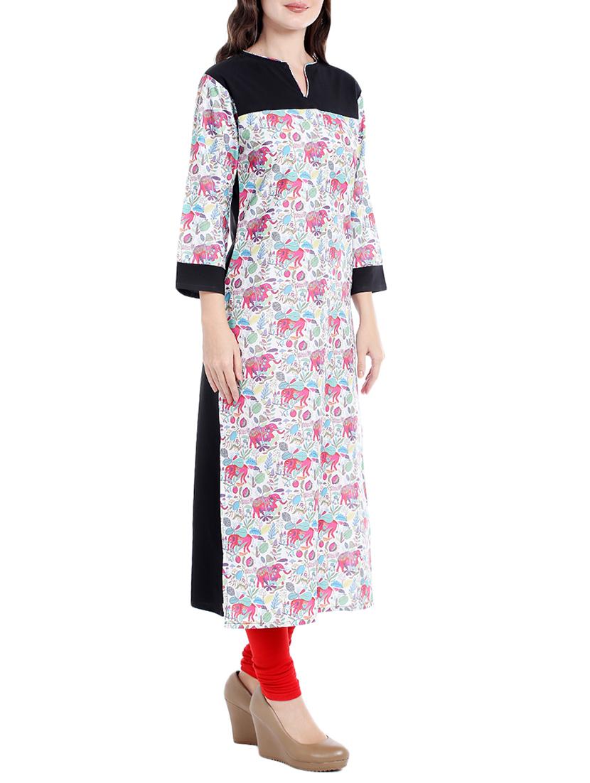 white crepe straight kurta - 14535067 - Zoom Image - 2