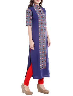 blue crepe straight kurta - 14535072 - Standard Image - 2